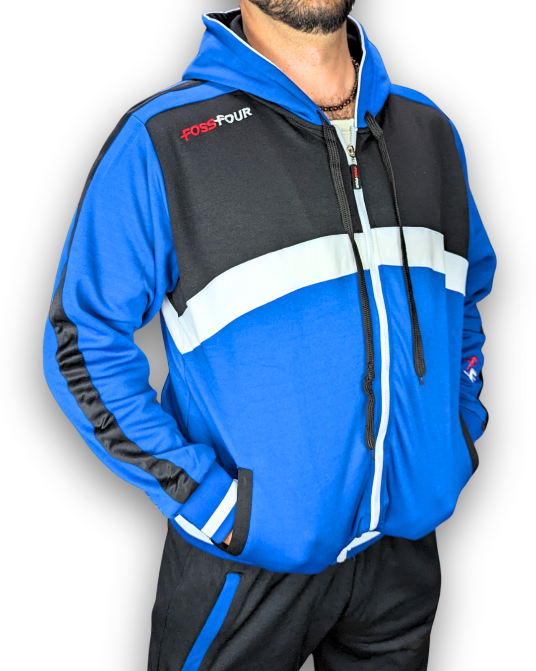 halbprofil ansicht jacke blau schwarz weiß günstig sportbekleidung