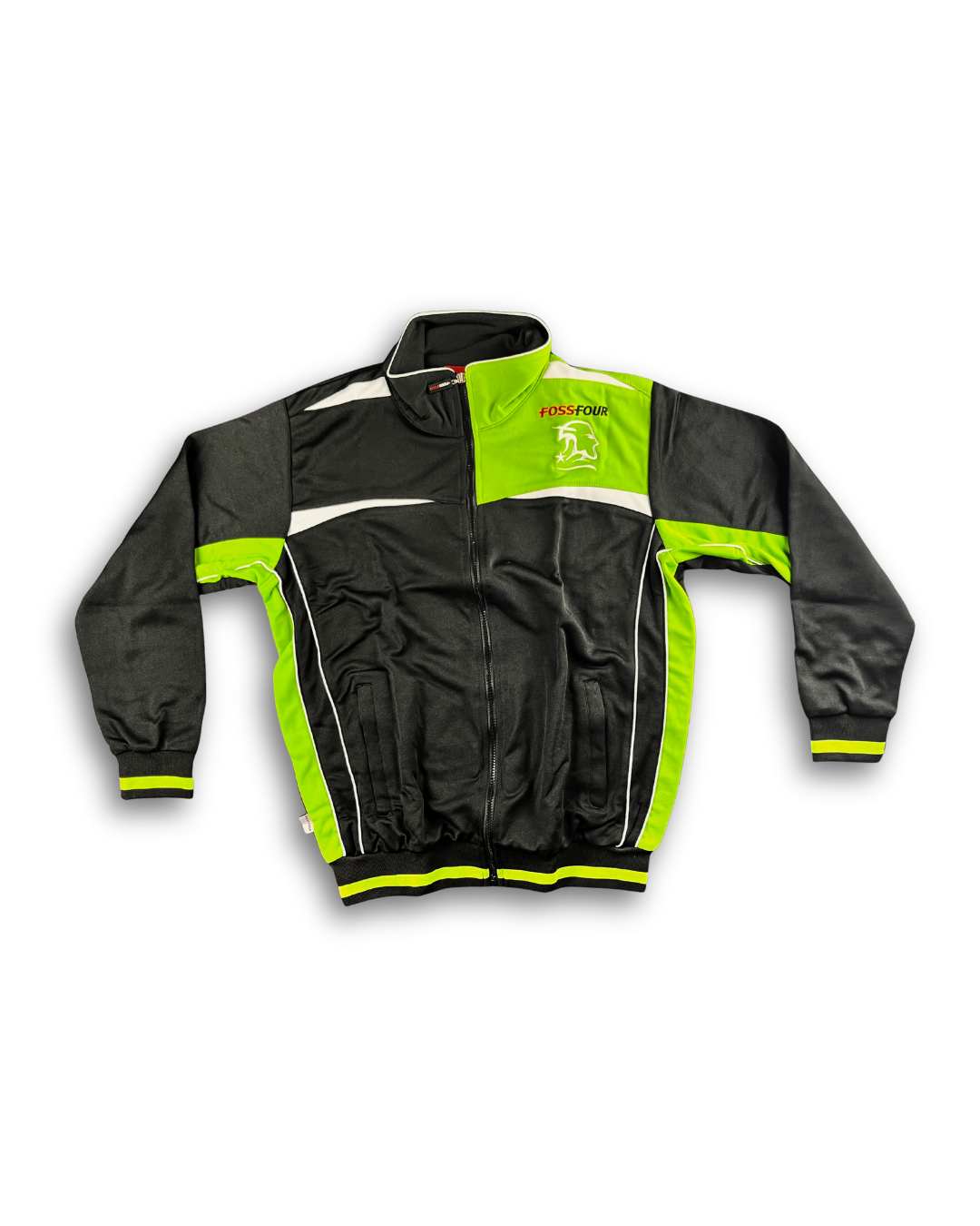 vordere ansicht jacke schwarz grün retro style