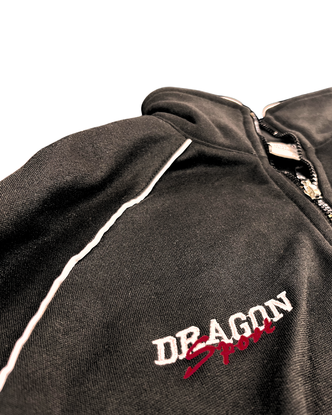 nahaufnahme jacke kragen schwarz marke dragon sport retro günstig sportbekleidung