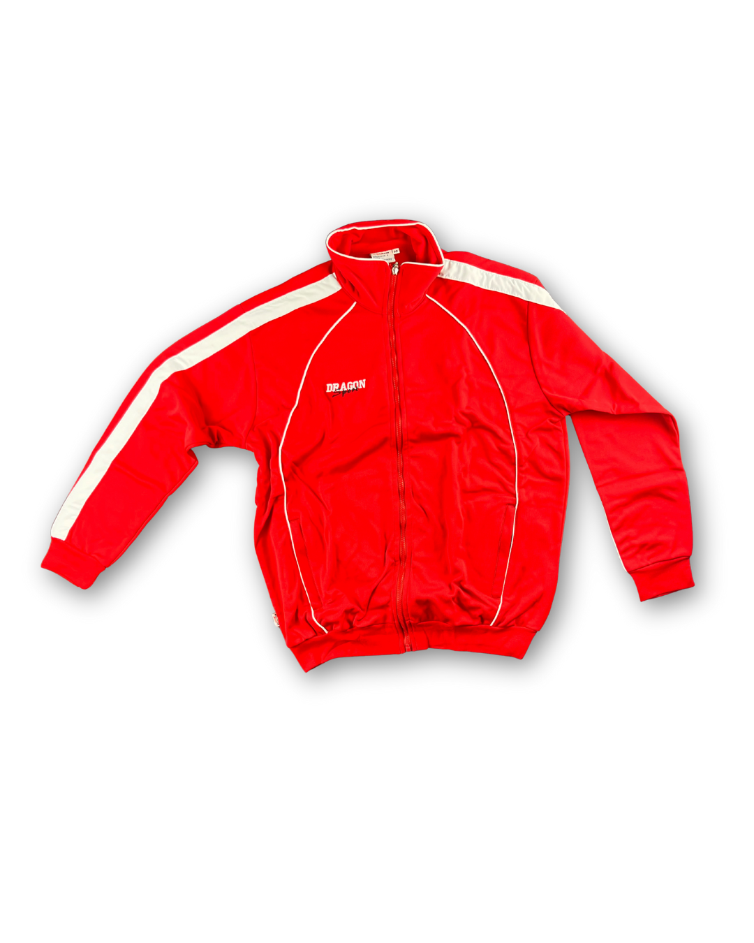 sportjacke für joggen sport günstig marke dragon sport outlet rot mit weißen streifen 